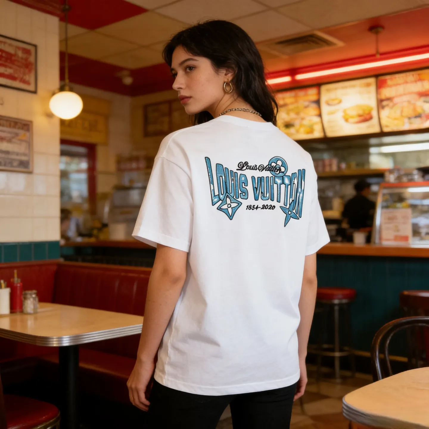 Louis Vuitton/Louis Vuitton 26ss short sleeves with front and rear letter logo embroidery